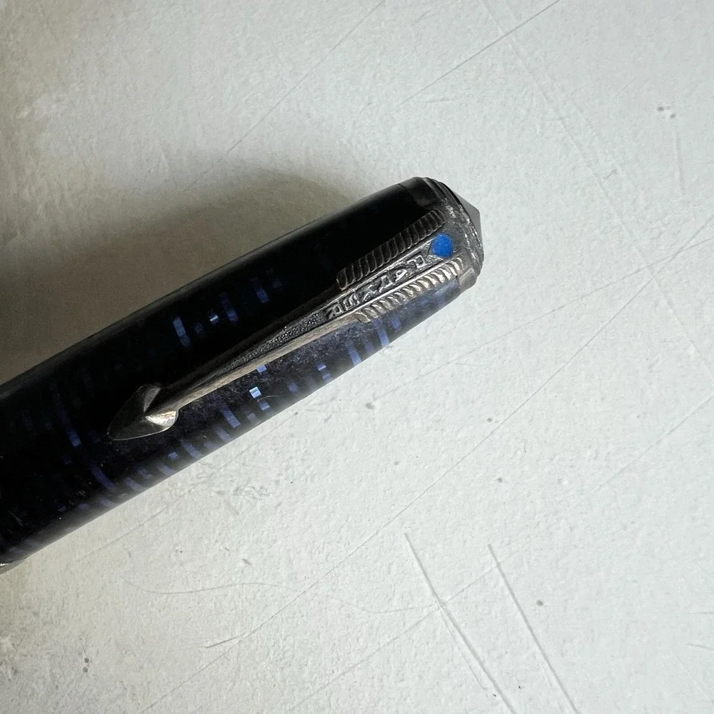 Parker Vacumatic Blue Pearl Major Blue Diamond Fountain Pen 14K Gold Nib Working